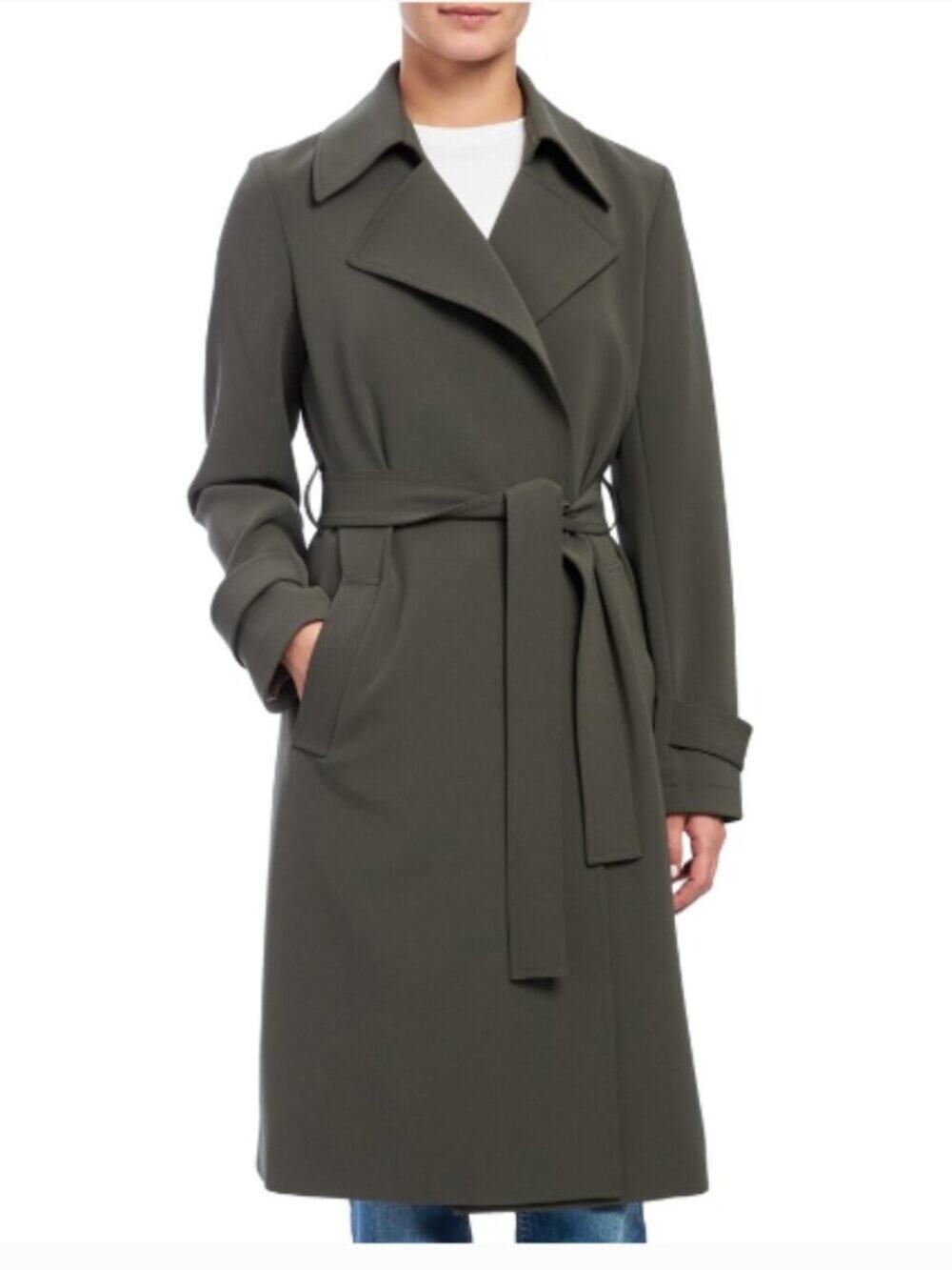 Theory Oaklane Admiral Crepe Trench Coat In Green Slate Large